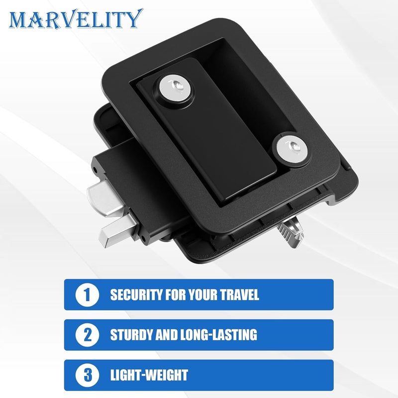 Marvelity Upgraded RV Door Lock Replacement, Black RV Door Latch with Paddle Deadbolt, Fit 3.55" x 2.68" Lock Hole, Black Nylon Material Door Lock with 2 Keys for Cargo Hauler Travel Trailer - Image 5